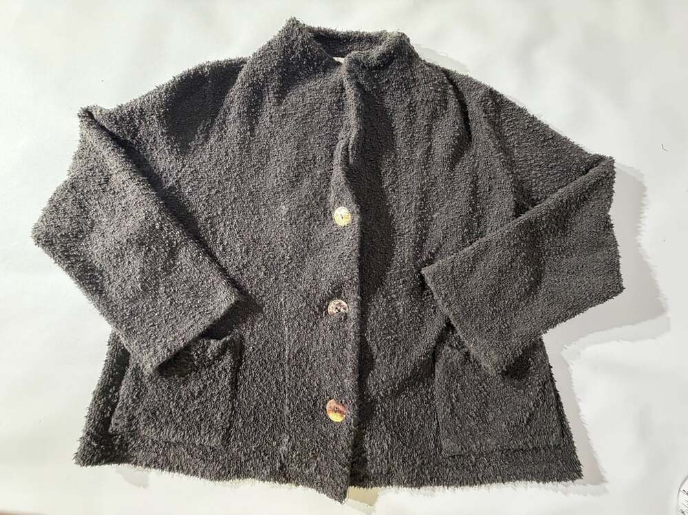 Cut Loose Women Dark Charcoal Grey Textured Knit Button Front Jacket Size Small